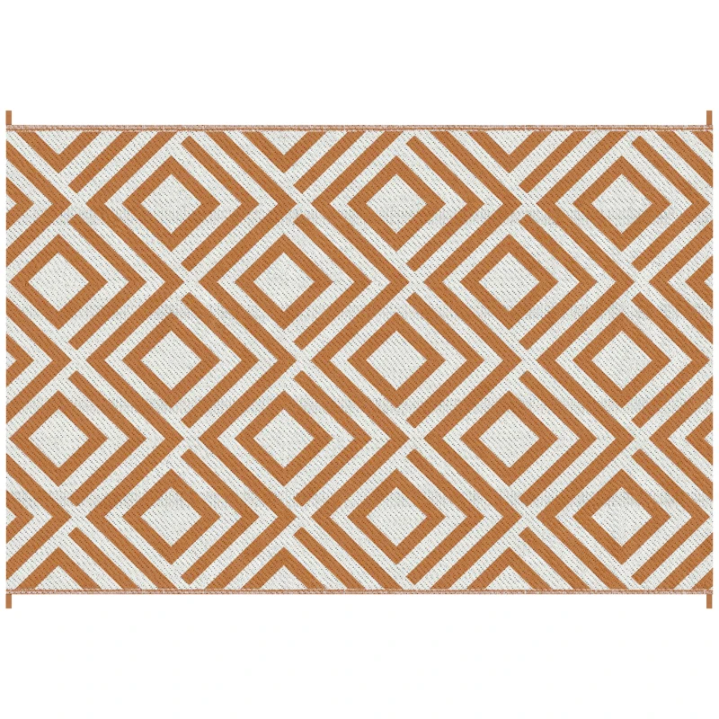 Outsunny Reversible Outdoor Rug, Plastic Straw Mat w/ Carry Bag Ground Stakes for Garden RV Picnic Beach Camping 182x274cm Brown