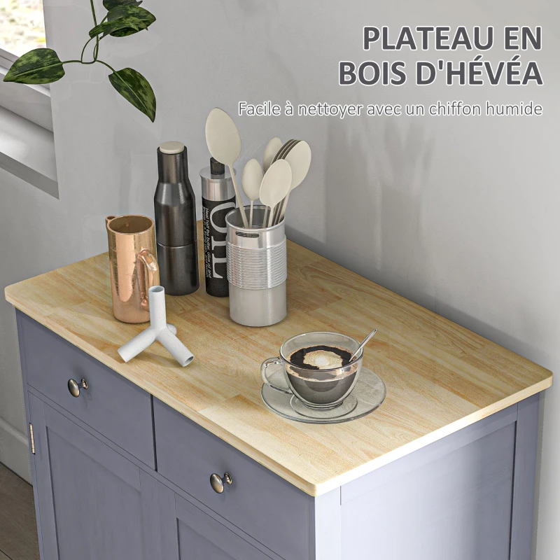 HOMCOM Meuble de rangement buffet salon avec placards, 2 tiroirs et étagères réglables, 68x40,3x85cm, gris et bois naturel