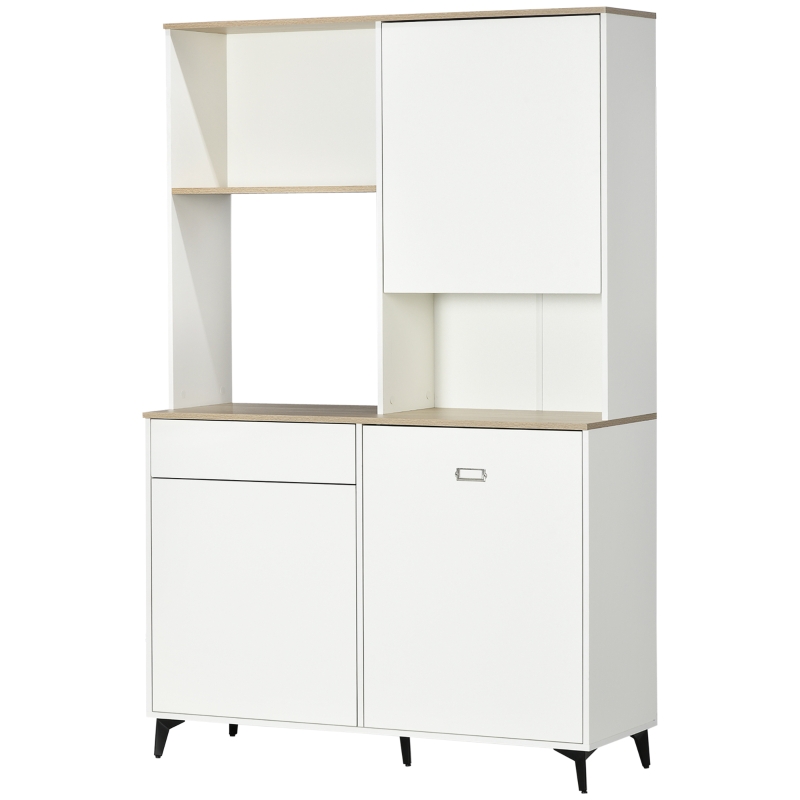HOMCOM Dispensa Cucina in Truciolato e MDF con Ripiani Aperti, Armadietti e Cassetto, 119x41x180 cm, Bianco