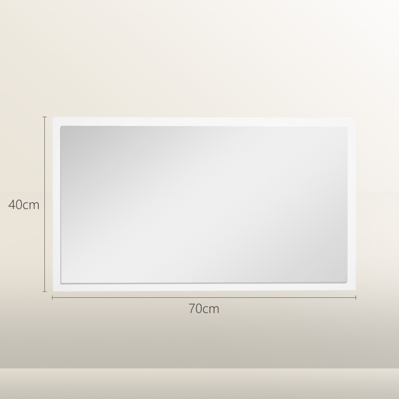 HOMCOM Miroir mural miroir rectangulaire 70 x 40 cm, verre épais 20 mm, pour salon, chambre à coucher, salle de bain, blanc
