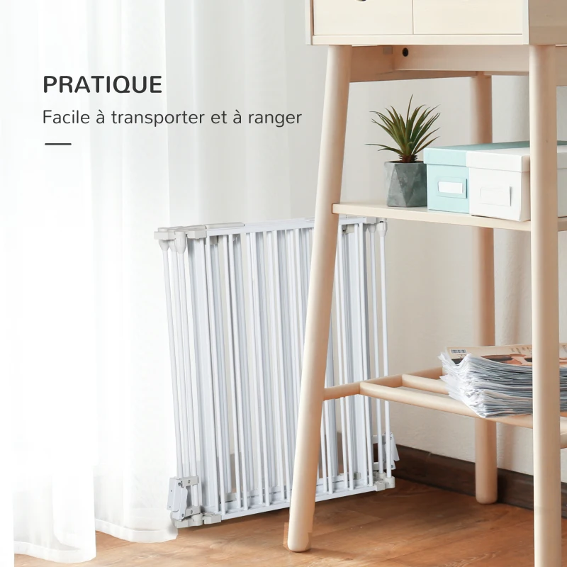 PawHut Barrière de sécurité parc enclos chien modulable pliable porte intégrée 300L max. x 74,5H cm métal PP blanc