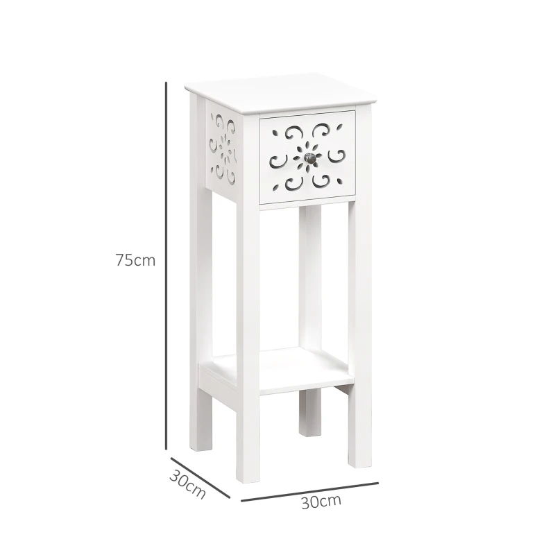 HOMCOM Set of Two Elegant Floral Cut-Out Side Tables - White