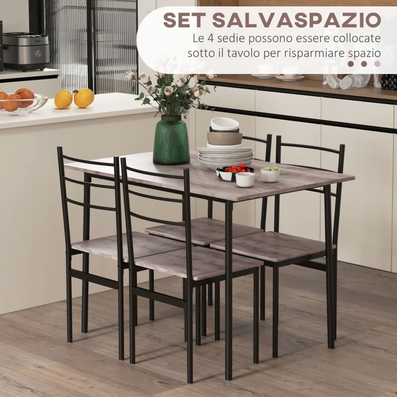 HOMCOM Set Tavolo e Sedie 5 Pezzi Salvaspazio con Tavolo da Cucina Rettangolare e 4 Sedie Moderne, in MDF e Acciaio
