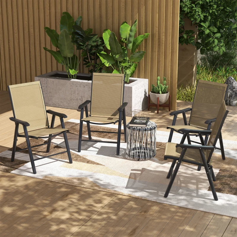 Outsunny Set of Four Folding Garden Chairs - Light Brown
