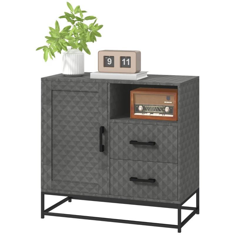 HOMCOM Sideboard with Adjustable Shelf, Freestanding Sideboard Storage Cabinet with Open Compartment and 2 Drawers, Grey