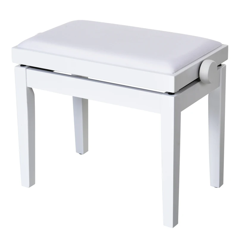 HOMCOM Banquette tabouret siège pour piano hauteur réglable 61L x 32l x 47-57H cm assise revêtement synthétique blanc