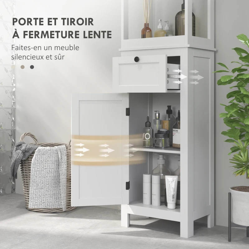 HOMCOM Meuble colonne de salle de bain armoire haute avec 2 étagères, 1 tiroir et 1 placard - 40 x 30 x 165 cm, blanc