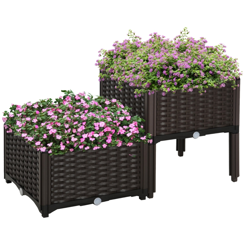 Outsunny Jardinière sur Pieds carré Potager 2 étages dim. 80L x 40l x 44H cm Insert d'irrigation Plastique Chocolat