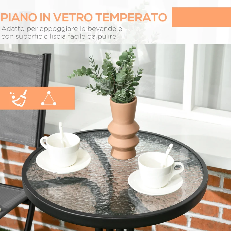 Outsunny Set da Giardino 3 Pezzi in Acciaio con 2 Sedie Pieghevoli in Tessuto Traspirante e Tavolo Rotondo