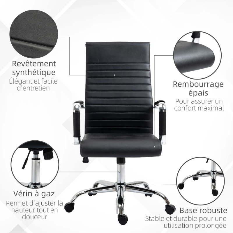 Vinsetto Chaise de bureau fauteuil de bureau dossier haut pivontant à 360° ergonomique charge max. 120 kg noir 54 x 62 x 104-114 cm