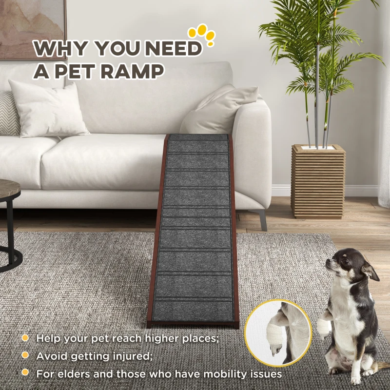 PawHut Pet Ramp for Dogs with Non-Slip Carpet and Top Platform - Brown & Grey