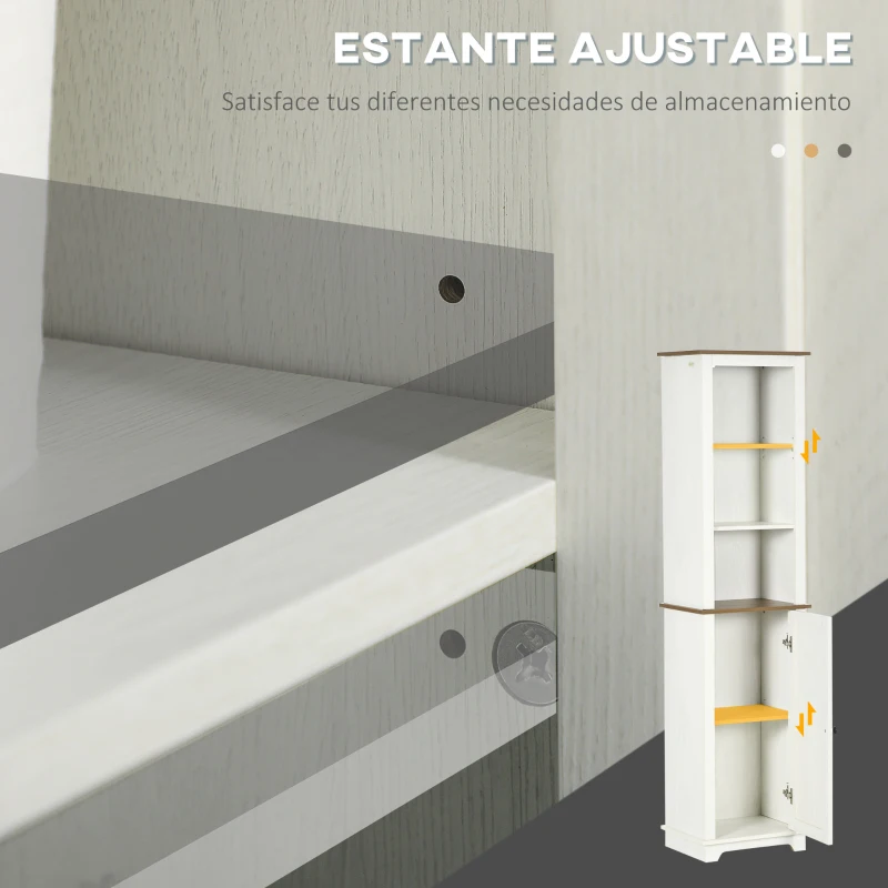 kleankin Armario Alto de Baño Mueble Columna de Baño con 3 Compartimientos Puerta y Estante Ajustable 39,5x30x160 cm Blanco
