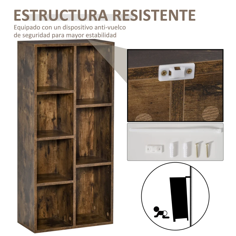 HOMCOM Estantería Librería de Madera Armario de Libros con 7 Compartimentos para Plantas Archivos 50x24x106 cm Marrón Rústico