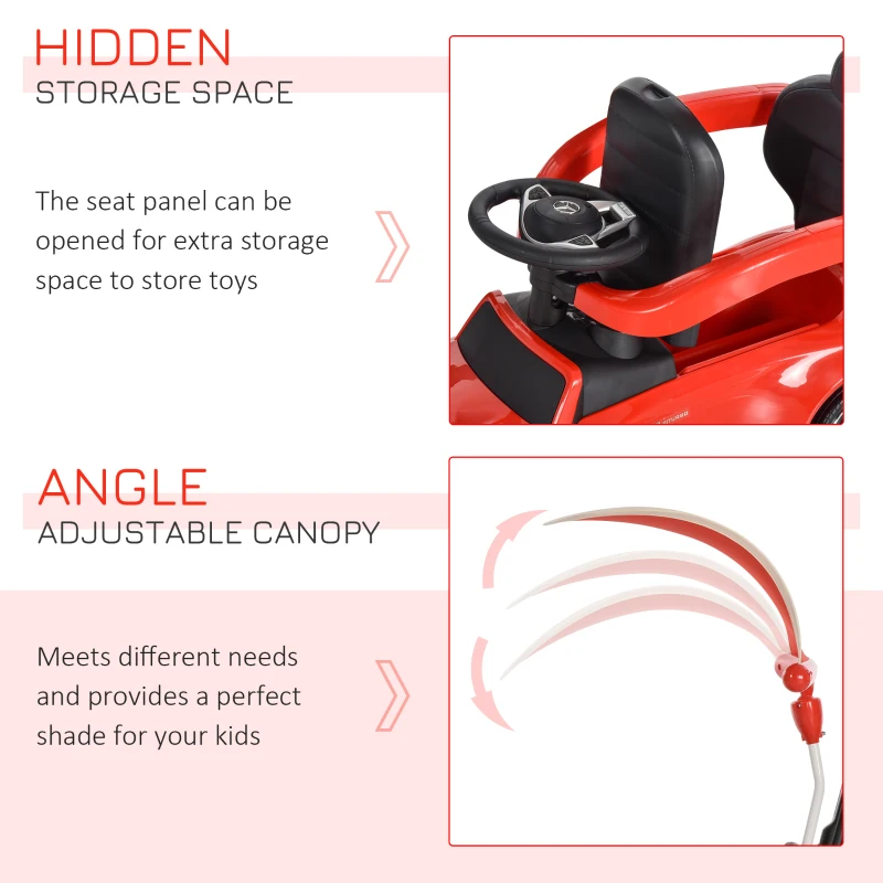 HOMCOM Compatible for 3 in 1 Ride on Push Car for Toddlers Pushcar Sliding Walking Car with Sun Canopy Horn Sound Safety Bar Cup Holder Toy for 1-3 Years Old Kids Red