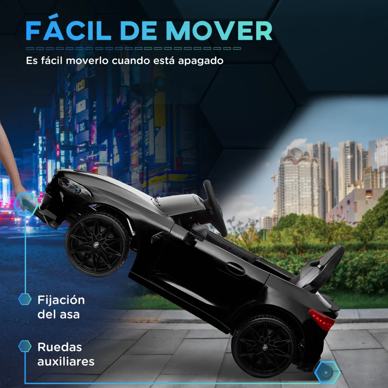 AIYAPLAY Coche de Batería para Niños 12V BMW M4 con Mando a Distancia Faros Bocina Música Velocidad 3-5 km/h Negro