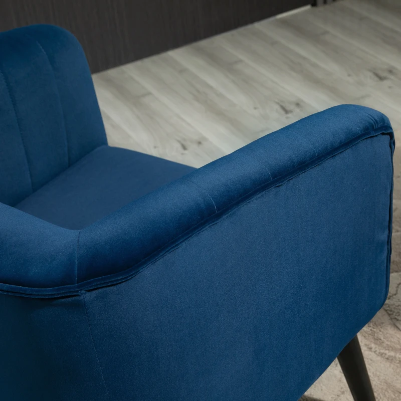 HOMCOM Poltroncina Moderna Sedia Imbottita Stile Nordico, Rivestimento in Velluto e Gambe in Legno, Blu, 70.5x70x76cm