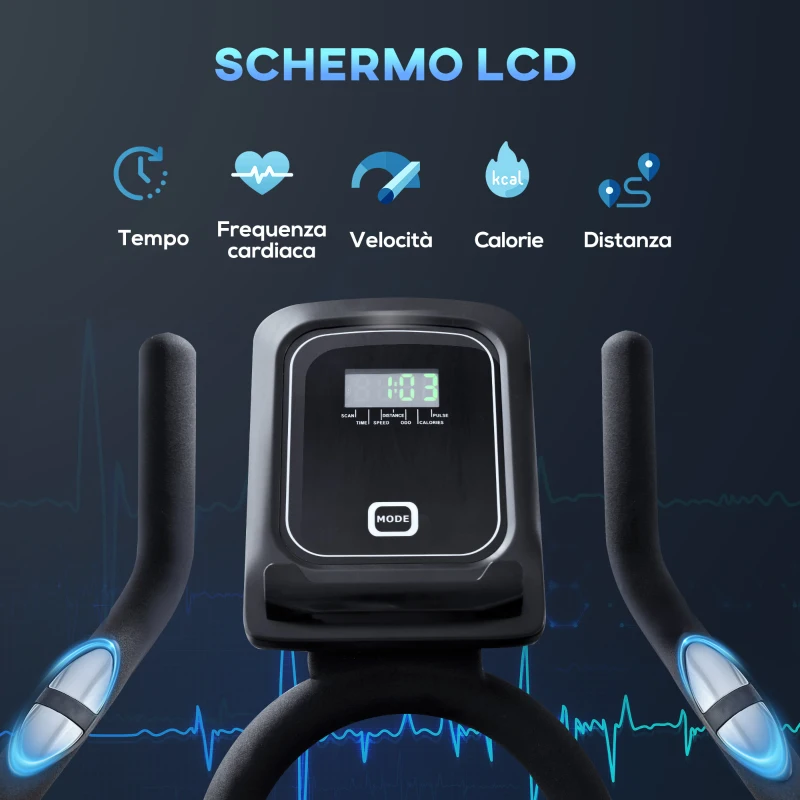 HOMCOM Cyclette da Casa con Resistenza Magnetica, Fitness Cyclette da Camera Professionale con Manubrio e Sella Regolabile, Monitor LCD e Volano 15kg, Supporto Fino a 180kg, Argento Nero