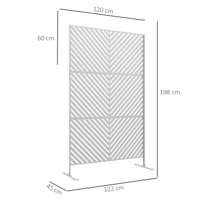 Outsunny Separador de Ambientes Exterior con 3 Piezas Patrón de Triángulo Invertido con Marco de Acero 122x45x198 cm Blanco