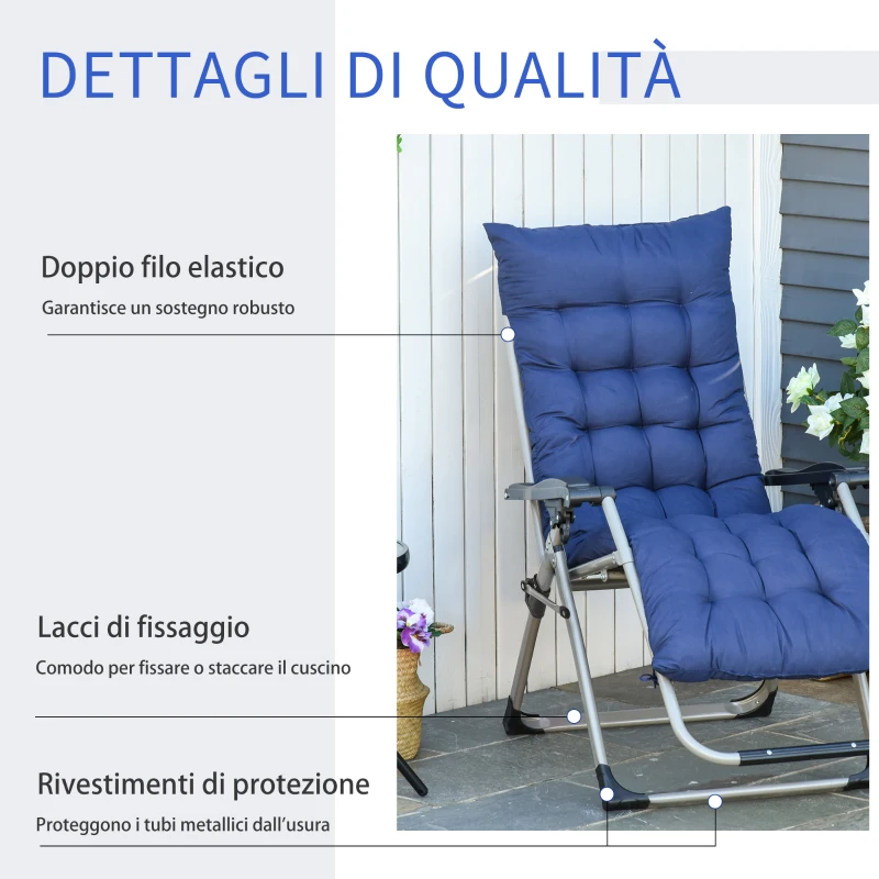 Outsunny Sedia Sdraio Pieghevole da Giardino con Schienale Reclinabile e Materassino, 90x65x110cm