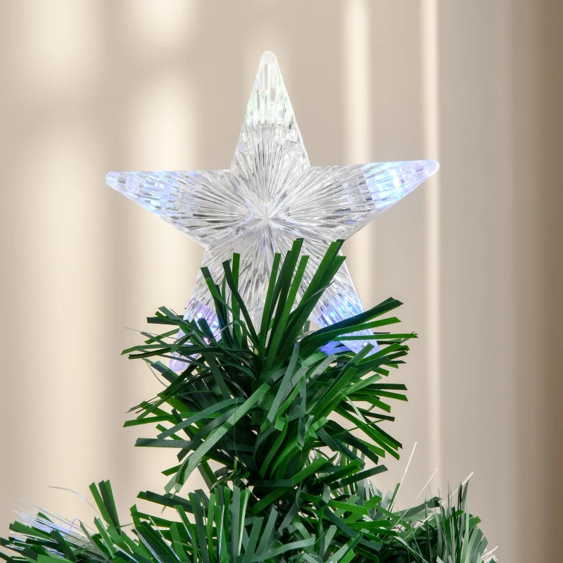 HOMCOM Sapin de Noël Artificiel Lumineux 120H cm Fibre Optique LED Multicolore + Support Pied 130 Branches étoile Sommet Brillante Vert