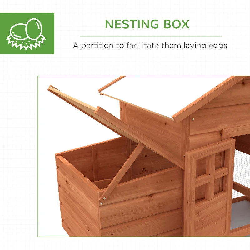 PawHut Wooden Chicken Coop with Run, Nesting Box, Slide-out Tray, Ramp, Perches, Asphalt Roof, 179 x 67 x 115cm