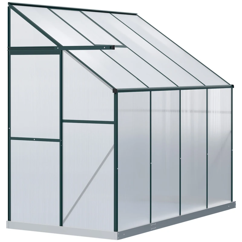 Outsunny 8 X 4ft Walk-In Lean to Greenhouse Garden Heavy Duty Aluminium Polycarbonate with Roof Vent for Plants Herbs Vegetables, Green