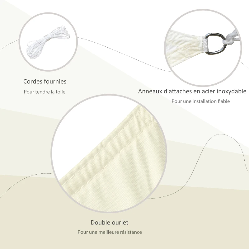 Outsunny Voile d'ombrage rectangulaire 4x6m toile ombrage extérieur protection anti-UV, pour jardin terrasse extérieur patio piscine balcon, crème