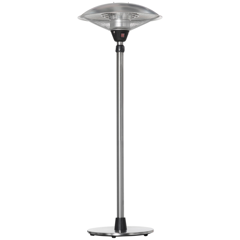 Outsunny 3KW Electric Patio Heater with 3 Heat Settings, Freestanding Infrared Outdoor Heater with Adjustable Height and 5M Extra Long Power Lead, Aluminium Alloy, Silver