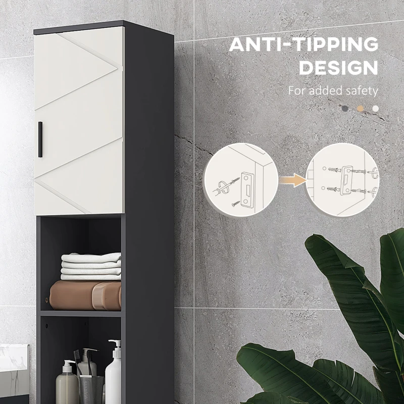 kleankin Line Embossed Tall Bathroom Storage Cabinet - Grey