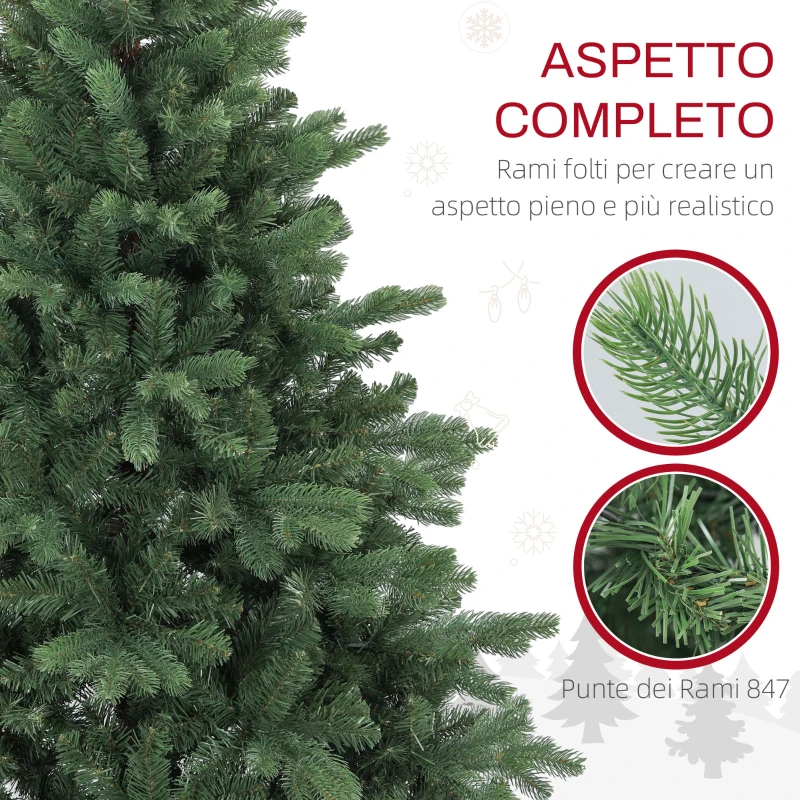 HOMCOM Albero di Natale Artificiale 150 cm con 847 Rami e Base in Metallo Pieghevole, Verde