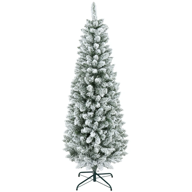 HOMCOM Albero di Natale 182.88cm con 479 Rami Innevati, Design Alto e Stretto con Base Pieghevole, Verde