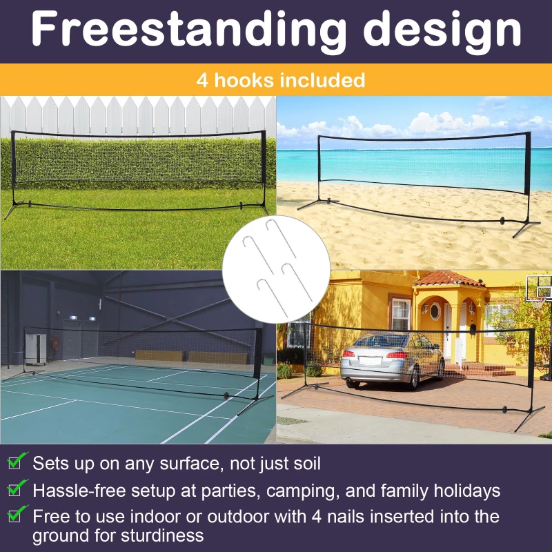 HOMCOM 4m Adjustable Foldable Portable Sports Net Set for Badminton Tennis Volleyball with Carry Bag Easy to Set Up