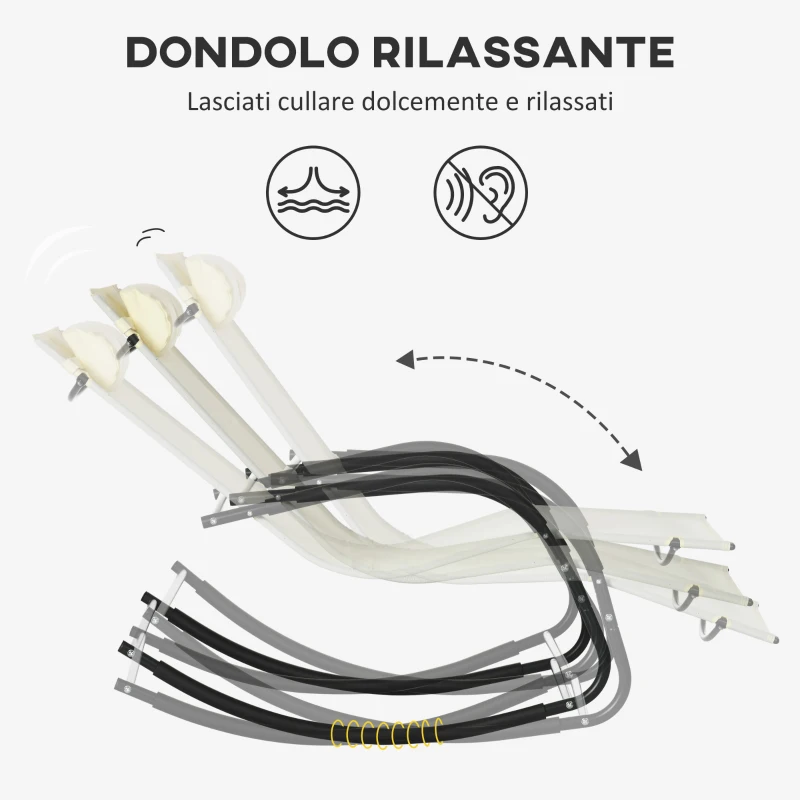 Outsunny Set da 2 Sdraio a Dondolo con Poggiatesta e Braccioli, 67x144x87 cm, Grigio e Beige