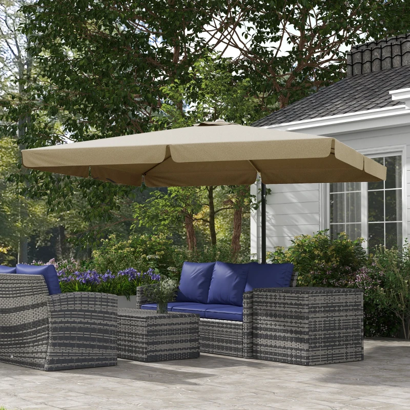 Outsunny Parasol déporté carré inclinable manivelle avec pied en croix 3 x 3 x 2,56H m, aluminium, pour jardin, beige