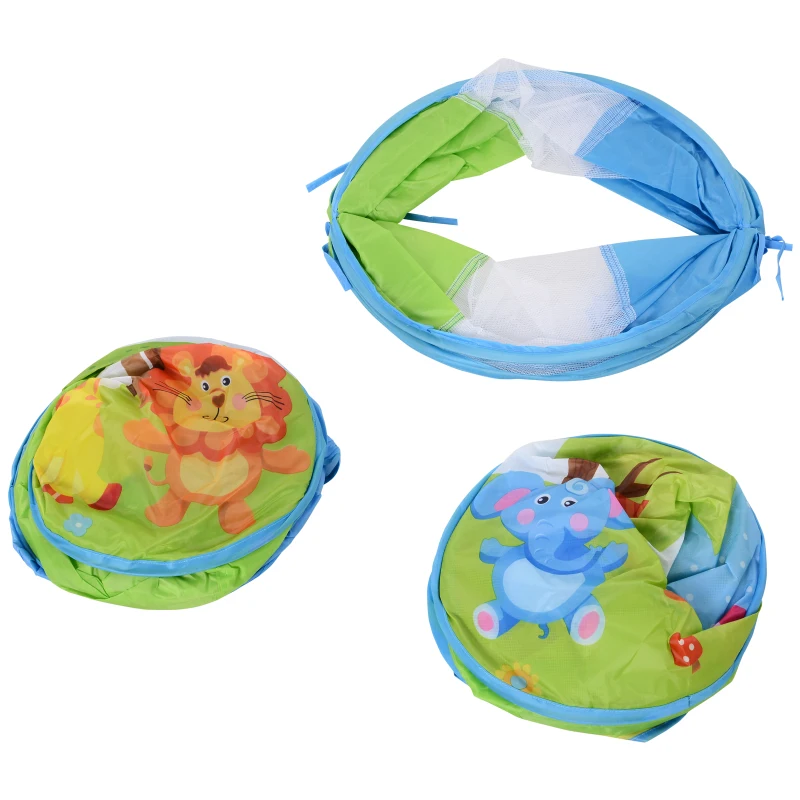 HOMCOM Casa de Juegos para Niños Myores de 3 Años Tienda de Campaña Infantil Diseño 3 en 1 Plegable con Túnel Sistema Pop-up Gran Espacio Divertido Multicolor 230x74x93cm
