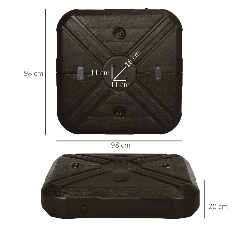 Outsunny Fillable Cantilever Parasol Base Weights with Steel Cross Base, Garden Umbrella Stand Weight with Wheels, 195kg Sand or 170kg Water Filled, Coffee