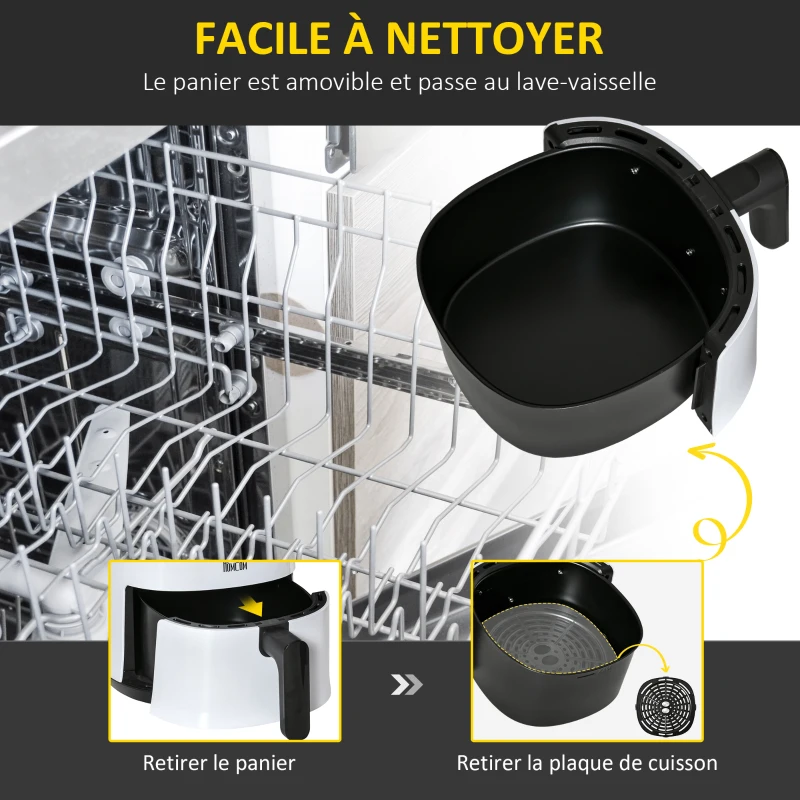 HOMCOM Friteuse sans huile à air chaud, Air Fryer, 1300 W 2,5 L, 7 programmes, température réglable, minuterie, noir