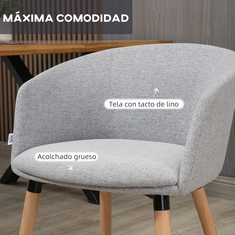 HOMCOM Silla de Comedor Tapizada en Lino Sintético Transpirable con Asiento Acolchado y Patas de Madera 57x56x72cm Gris