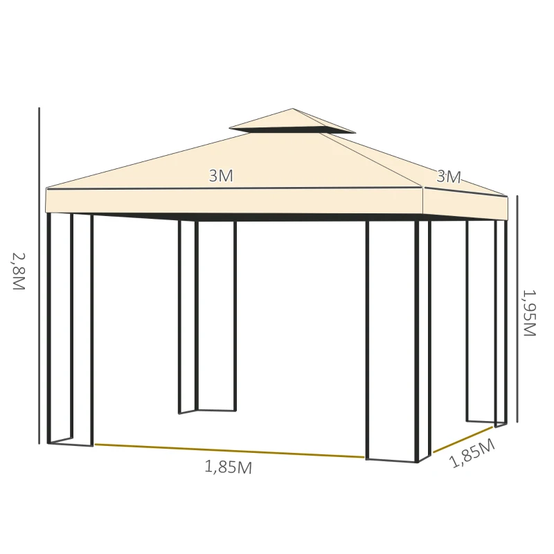 Outsunny Tonnlle de jardin barnum pavillion de jardin 3 x 3 double toit avec moustiquaires amovibles imperméable beige