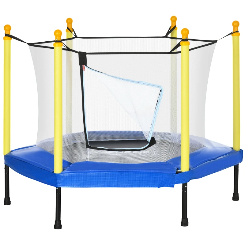 ZONEKIZ Cama Elástica para Niños de 3-6 Años con Red de Seguridad para Interior Carga 50 kg 122x122x97 cm Azul