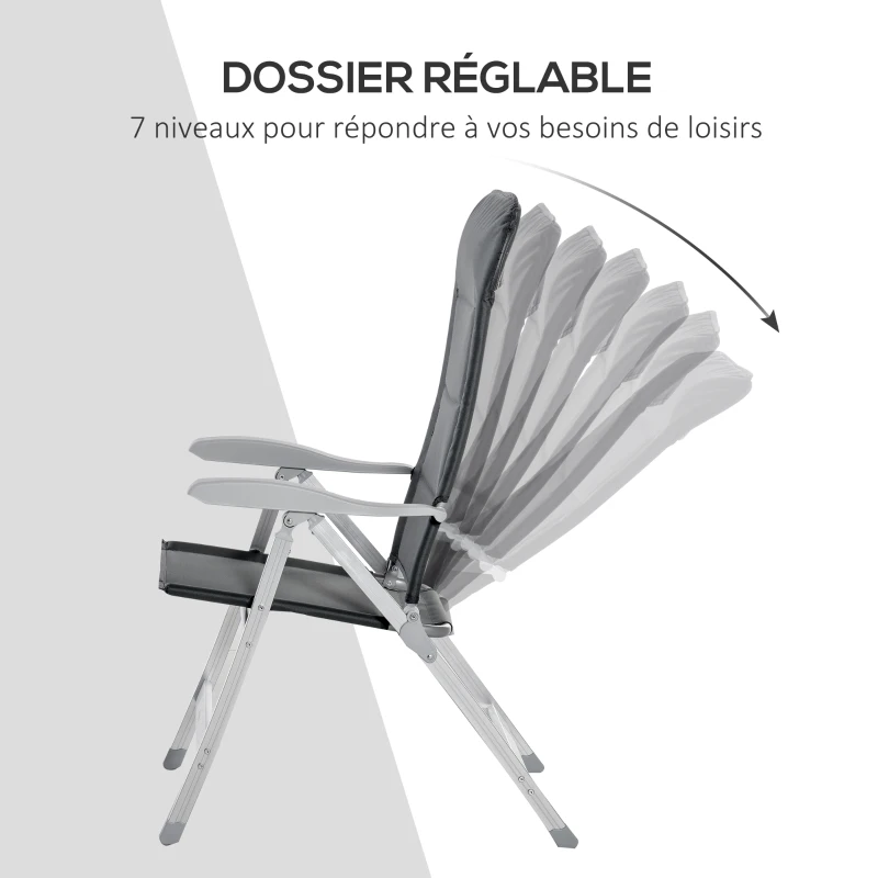 Outsunny Lot de 2 chaises de jardin pliantes fauteuil d'extérieur avec dossier haut inclinable multipositions accoudoirs