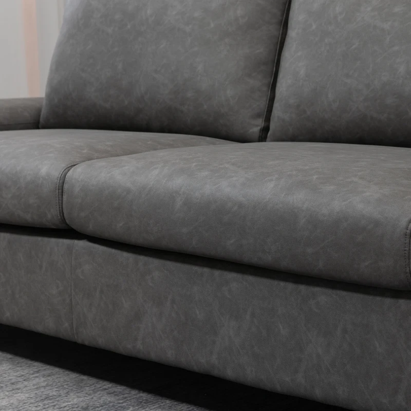 HOMCOM Divano 3 Posti Reclinabile e Imbottito con Braccioli Regolabili, in PU, Legno e Metallo, 200x88x86 cm, Grigio