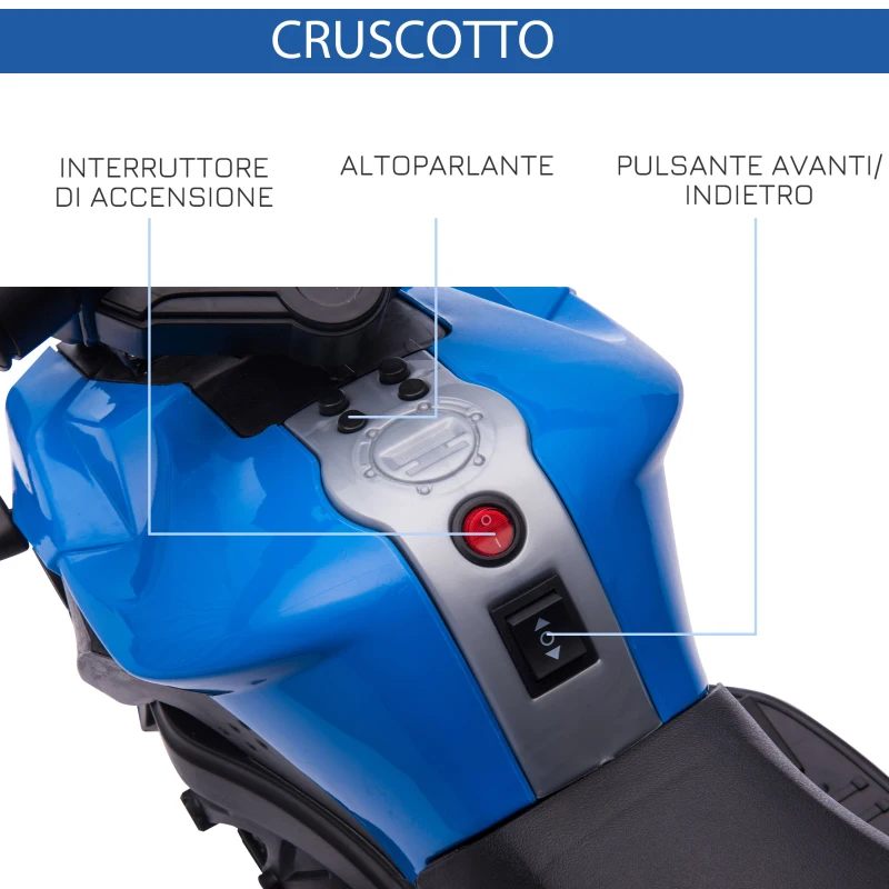HOMCOM Moto Elettrica per Bambini 18-48 Mesi con Fari e Clacson, in PP e Metallo, 88.5x42.5x49 cm, Blu