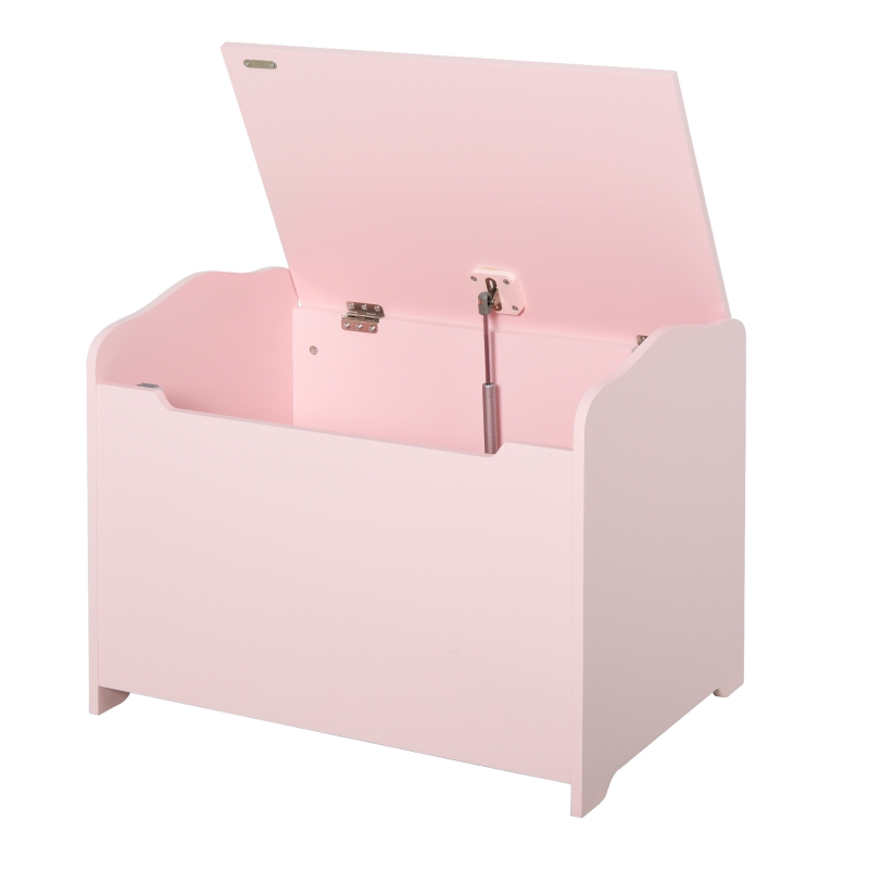 HOMCOM Cassapanca Portagiochi in Legno, Panca Contenitore per Cameretta Coperchio con Pistone Pneumatico, 60x40x48cm, Rosa