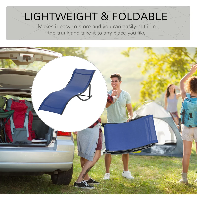 Outsunny Set of 2 S-shaped Foldable Lounge Chair Sun Lounger Reclining Outdoor Chair for Patio Beach Garden, Blue