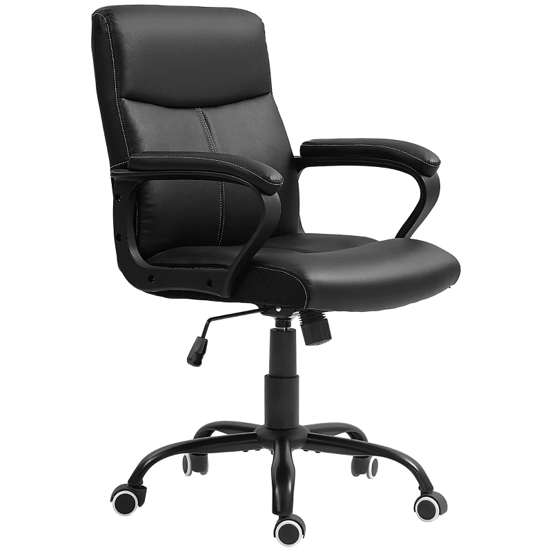 HOMCOM Sedia da Ufficio ad Altezza Regolabile con Funzione di Inclinazione, in Pelle PU, 61x62x95-105 cm, Nero