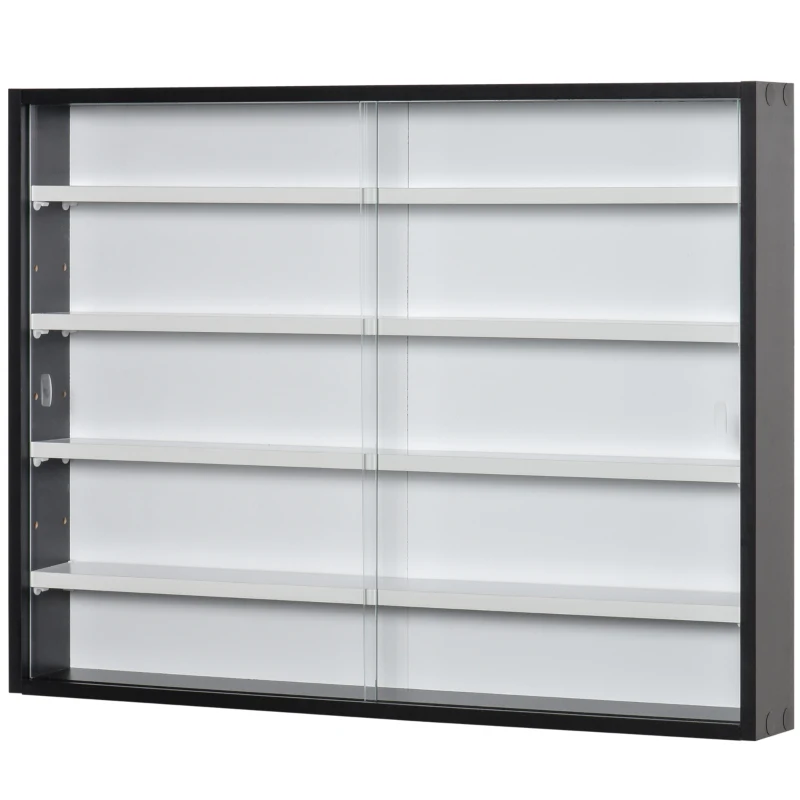 HOMCOM 5-Tier Wall Display Shelf Unit Cabinet w/ 4 Adjustable Shelves Glass Doors Home Office Ornaments 60x80cm Black/White