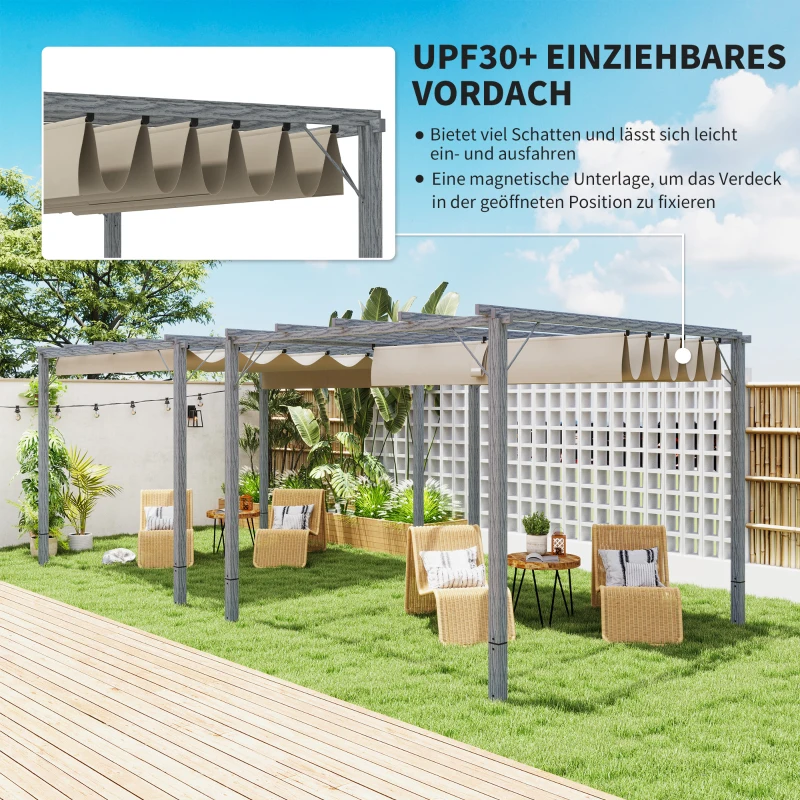 Outsunny 3 x 3 m Tuinpergola, Verstelbare Terrasoverkapping met Aluminium Frame, UPF30+ Zonbescherming, Grijs