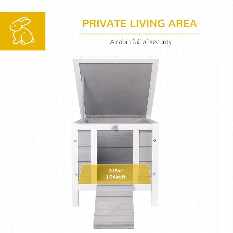 PawHut Wooden Rabbit Hutch Outdoor, Guinea Pig Hutch, Rabbit Hideaway, Cat House, Bunny Cage Small Animal House with Openable Roof, 51 x 42 x 43 cm, Grey