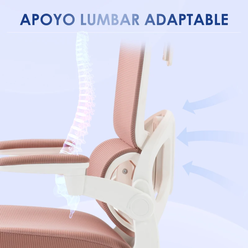 Vinsetto Silla de Malla Giratoria Silla de Escritorio Basculante con Respaldo Alto Reposacabezas Reposabrazos 62x58x133 cm Rosa